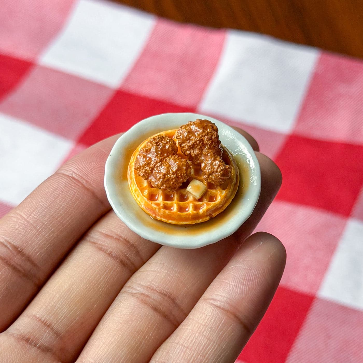 Miniature chicken and waffles magnet